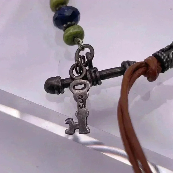 Bohemian Around the World .925 Leather Precious Stone Necklace - Picture 2 of 11